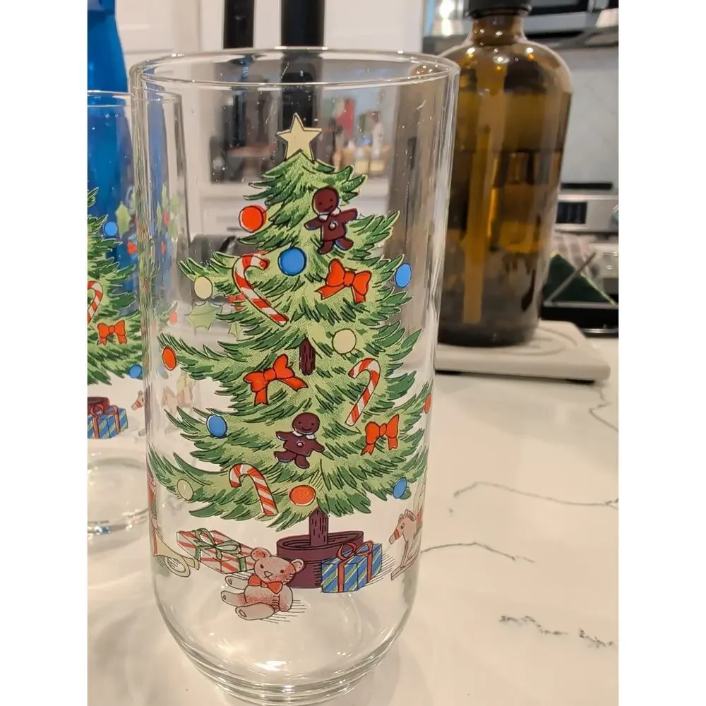 Vintage LUMINARC NOEL Christmas Tree 16 oz Tumblers Drinking Glasses
